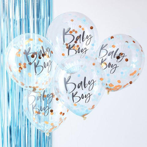 Ballons "Baby boy" confetti bleu et rose gold - Cuppin's