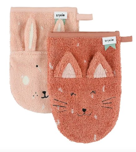 Lot de deux gants de toilette - chat et lapin - Cuppin's