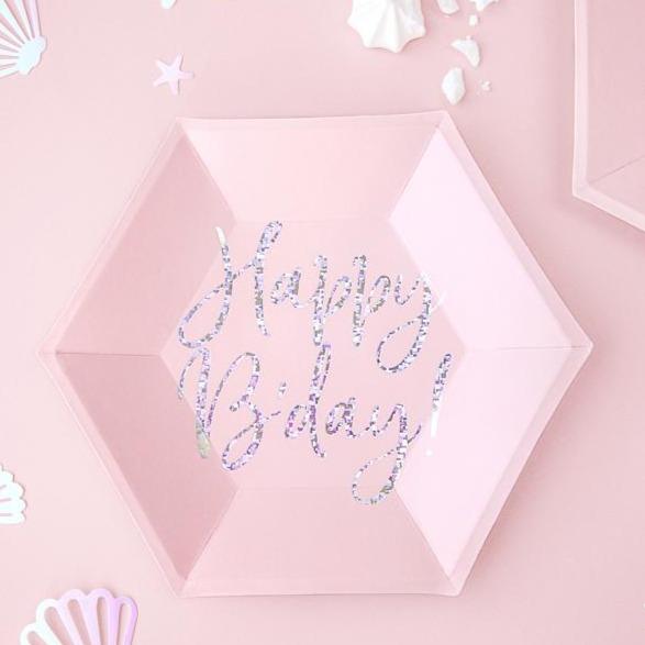 Assiettes "Happy b'day ! " light powder pink - Cuppin's