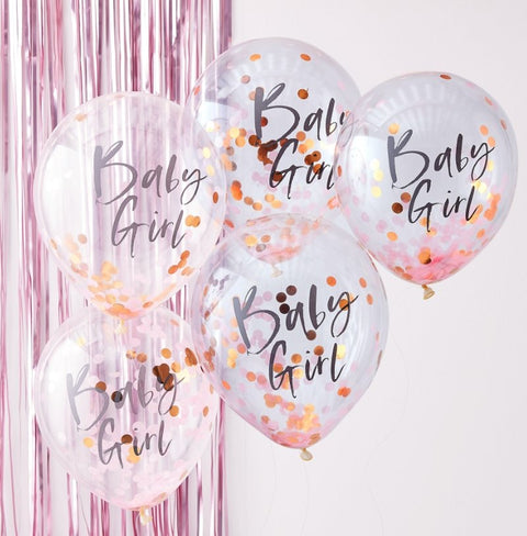 Ballons "Baby girl" confetti rose et rose gold - Cuppin's