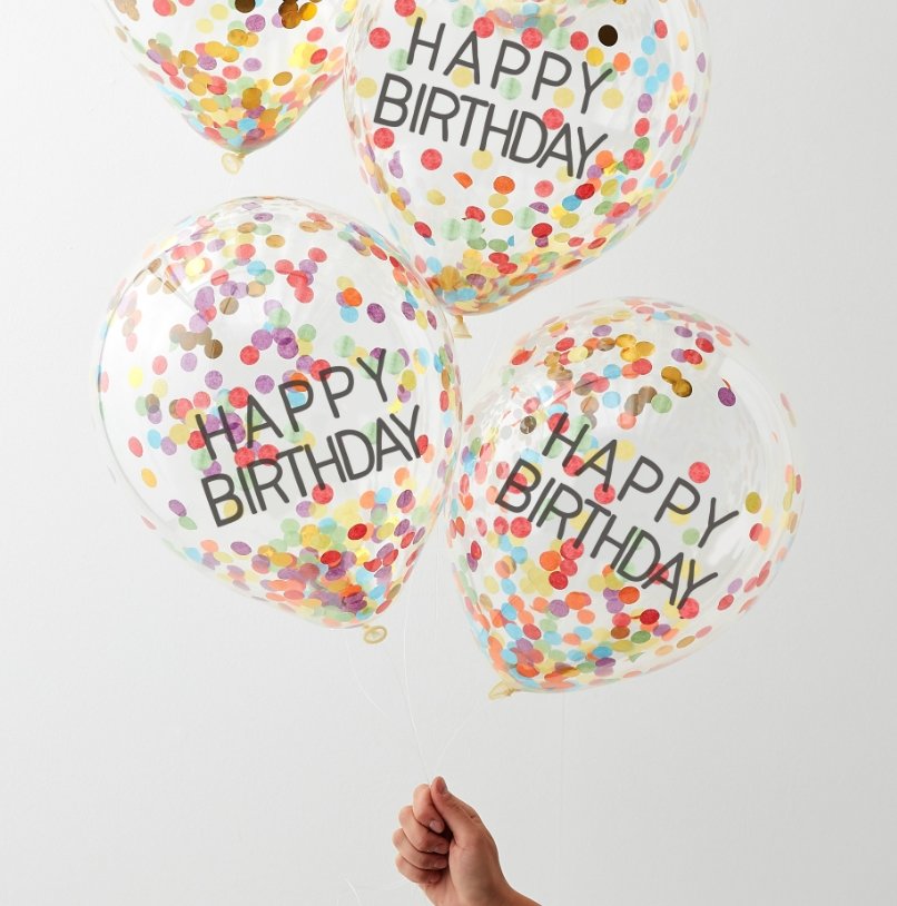 Ballons "Happy birthday" confetti arc-en-ciel - Cuppin's