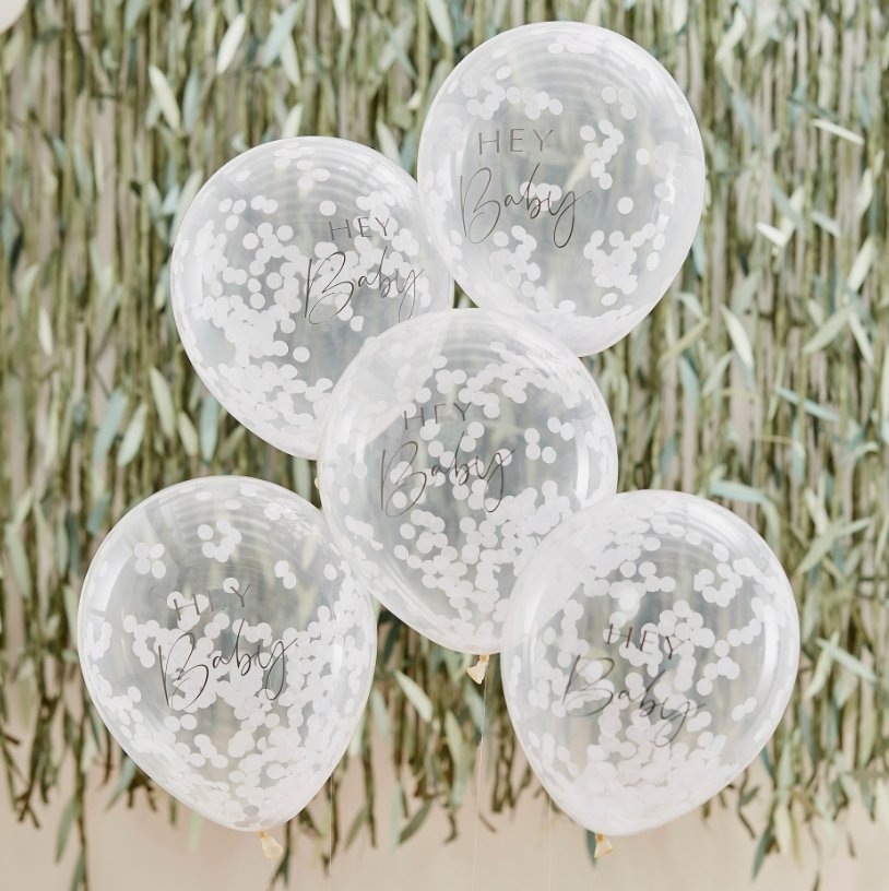 Ballons "Hey baby" confetti blanc - Cuppin's